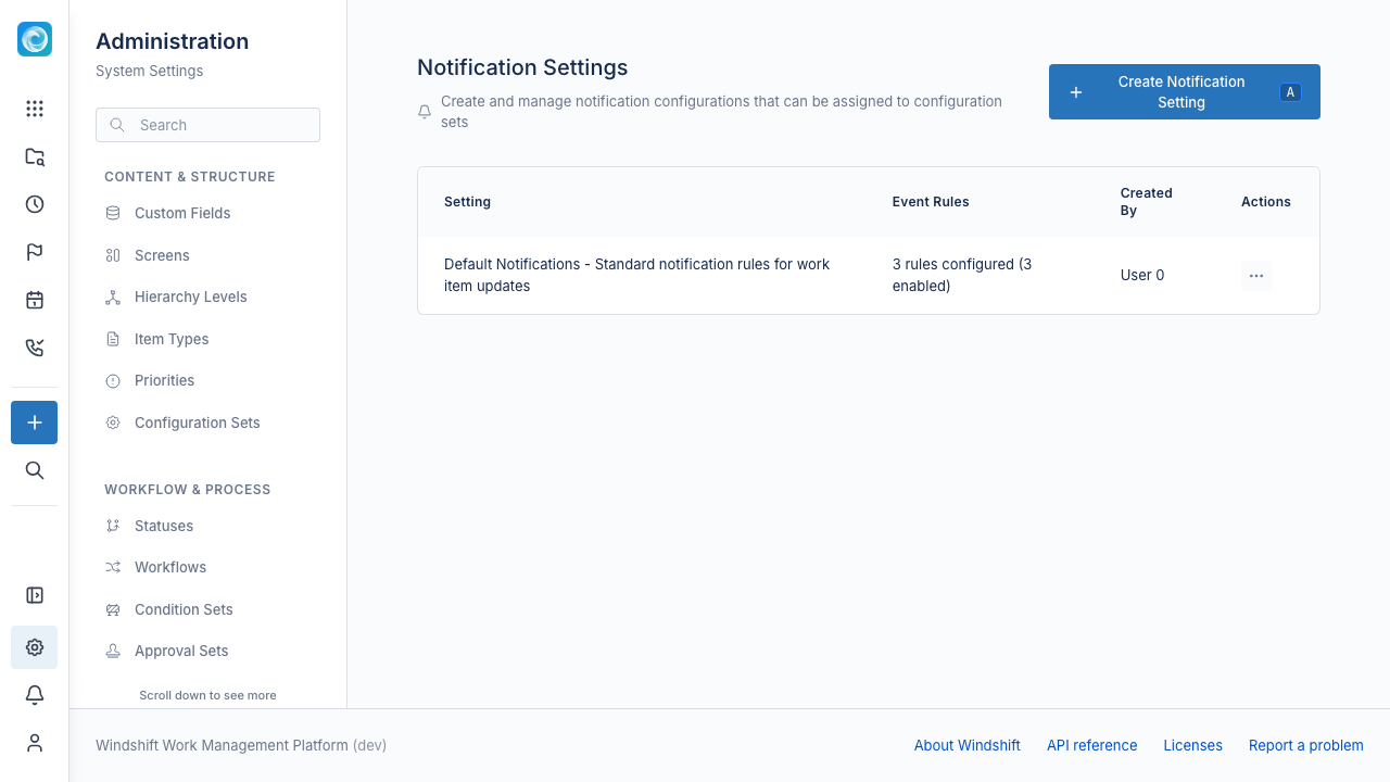 Notification Settings admin page