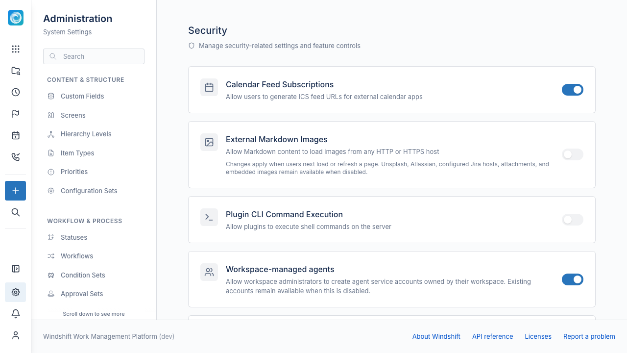 Security admin page