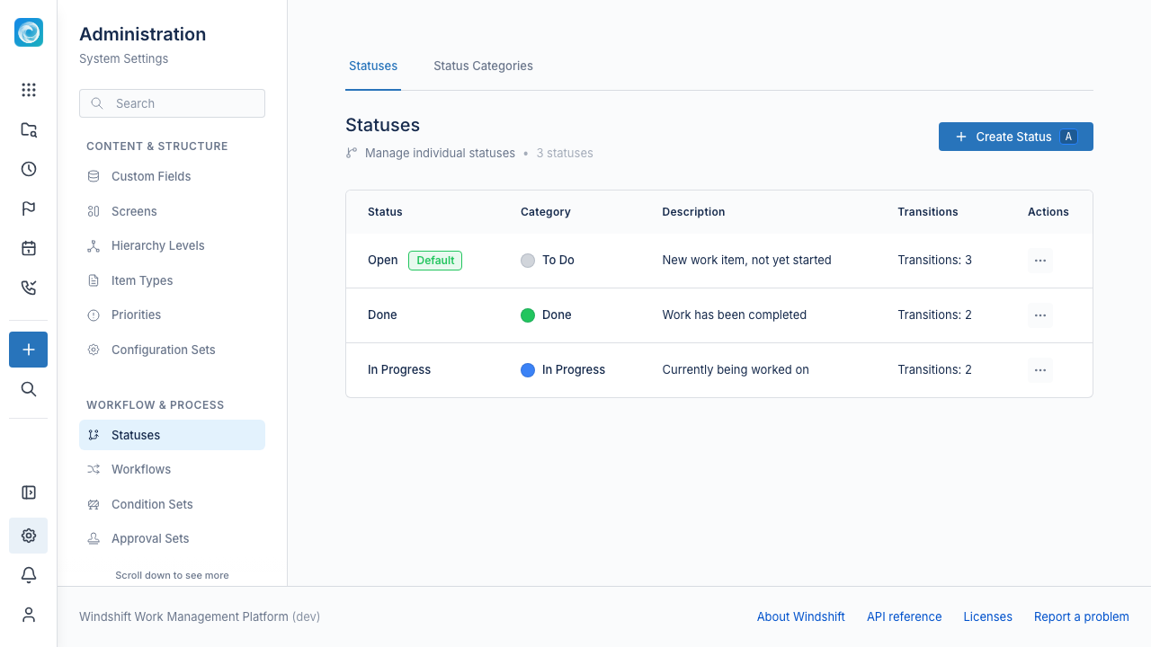 Statuses admin page